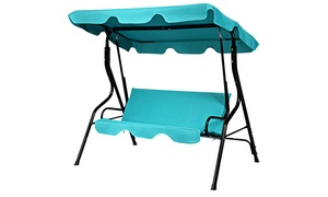 Costway Patio 3 Seats Canopy Swing Glider Hammock Cushioned Backyard Blue